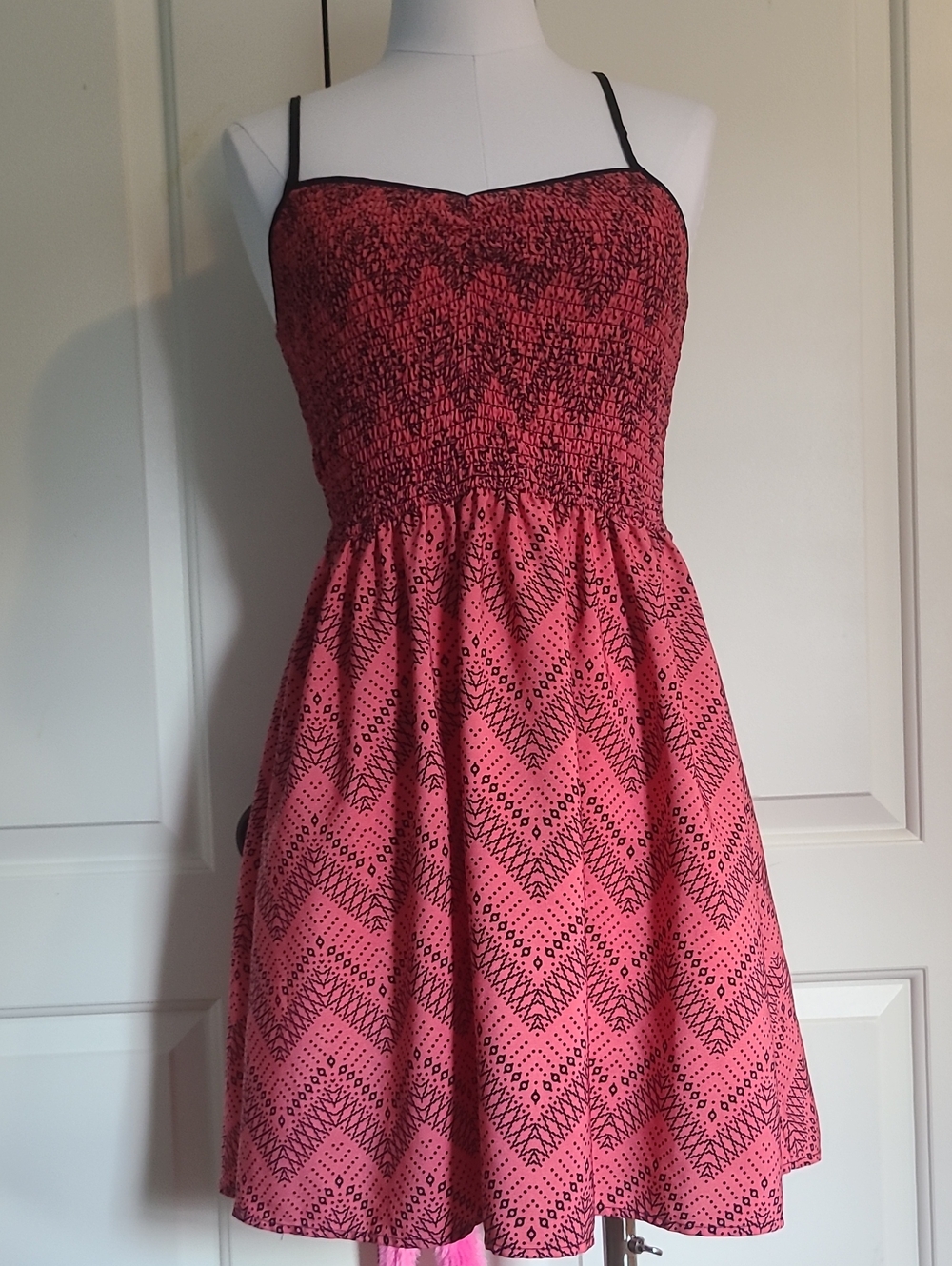 Mason + Mackenzie Pink Patterned Chevron Fit And Flare Swimsuit Cover Up Dress
